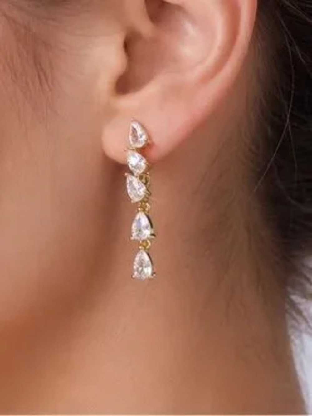 Gold CZ Pear Drop Earrings (4508)